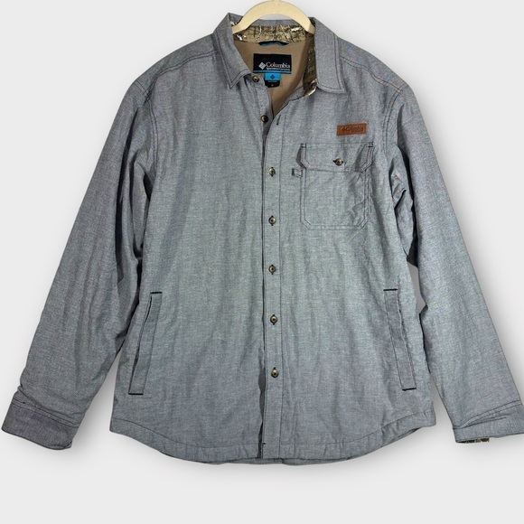 Columbia Roughtail Fleece Lined Shirt Jacket Men's Medium M Gray Shacket Pockets - Picture 1 of 9